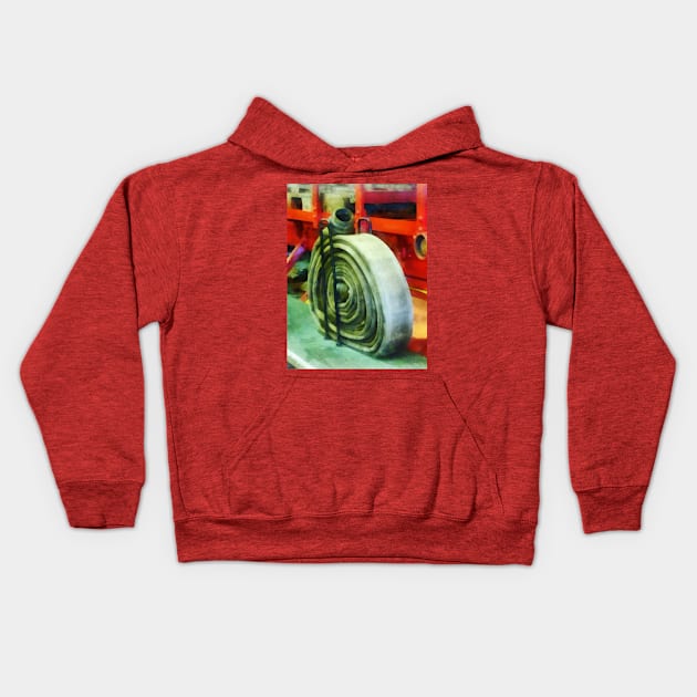 Coiled Hose on Fire Truck Kids Hoodie by SusanSavad